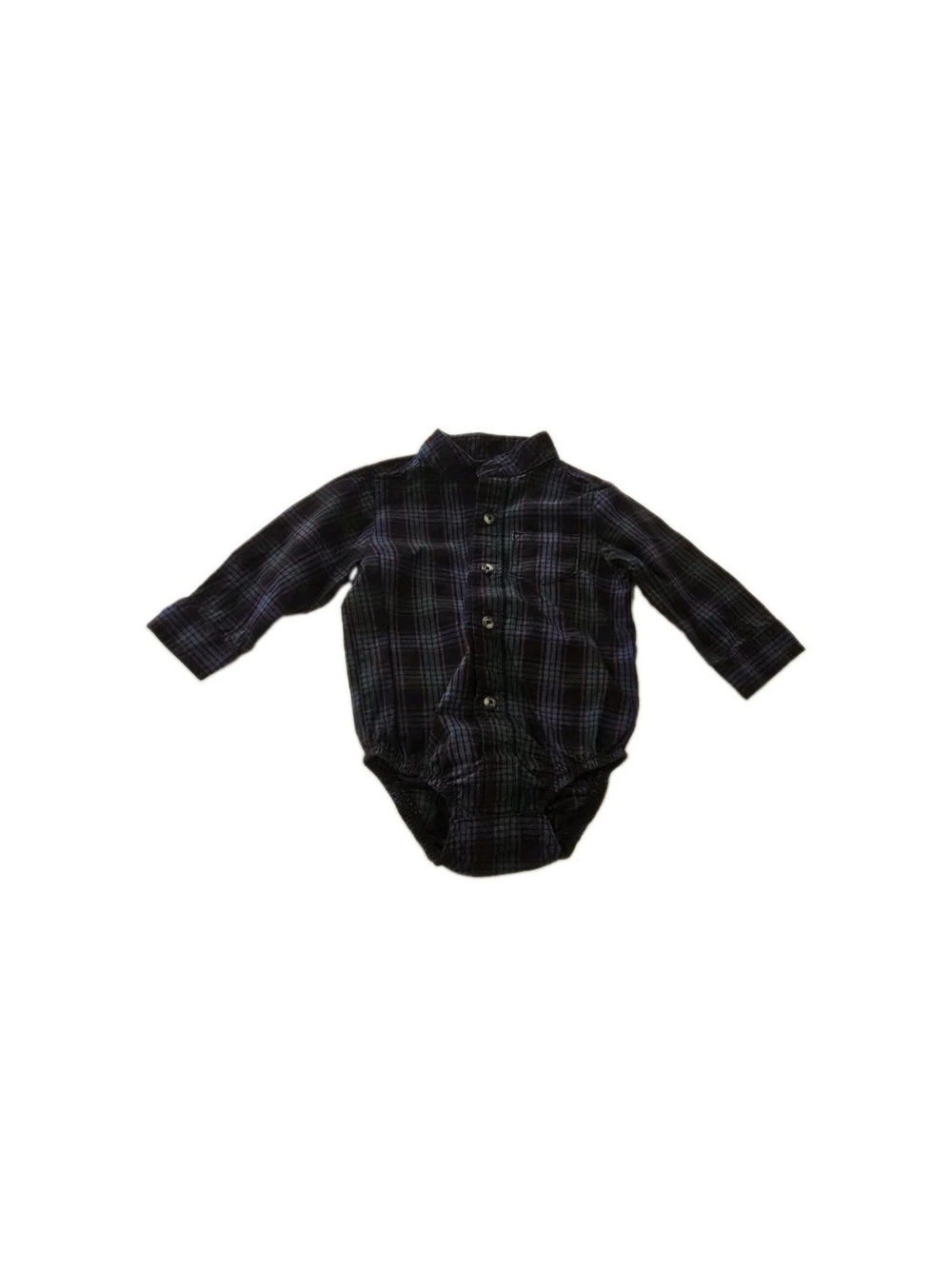 Kids Long-Sleeve Plaid One-Piece Bodysuit in green And Navy Blue